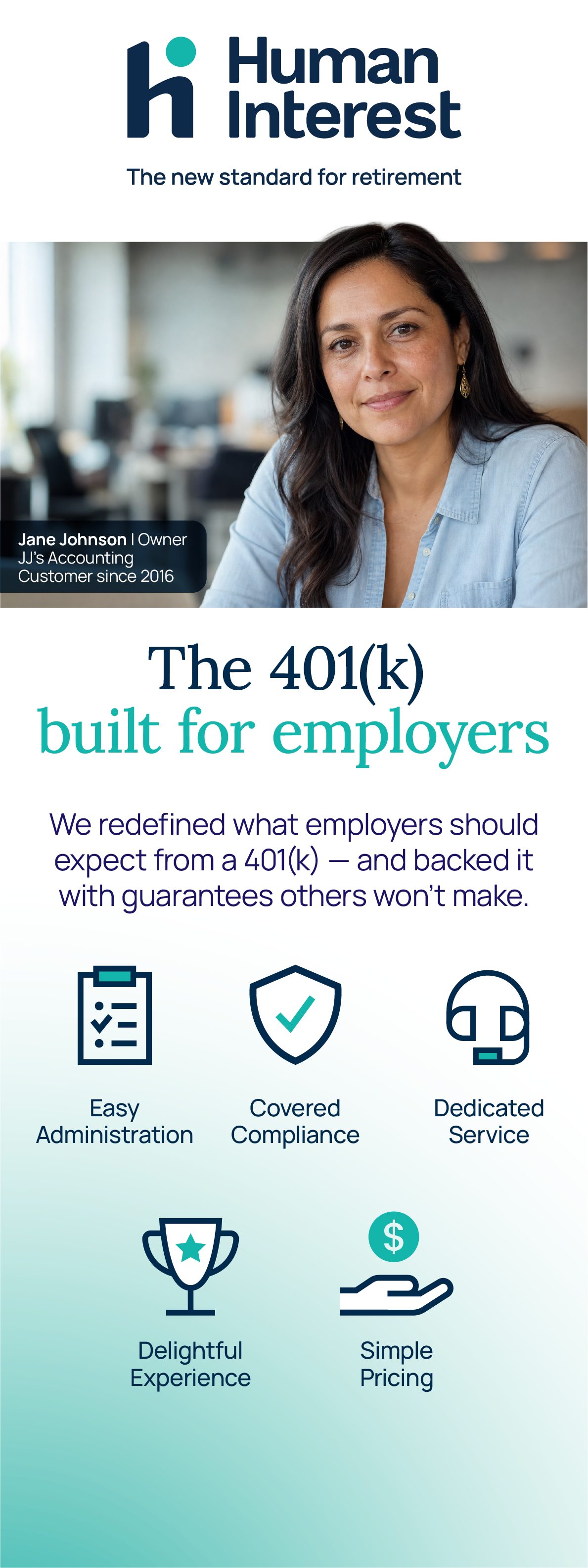 Human Interest pull-up banner — The 401k built for employers