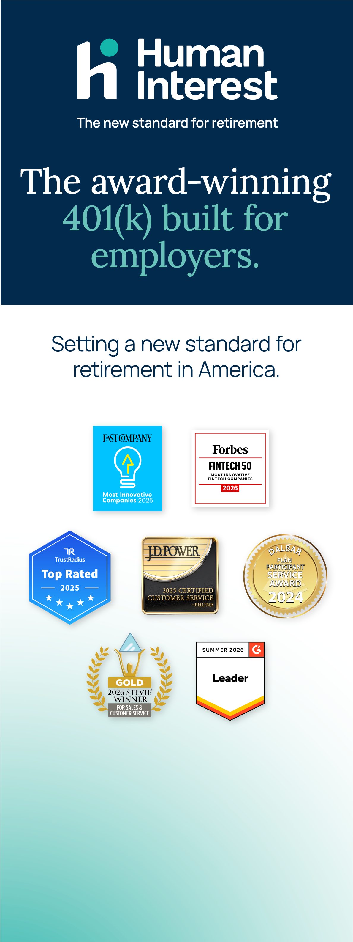 Human Interest pull-up banner — award-winning 401k