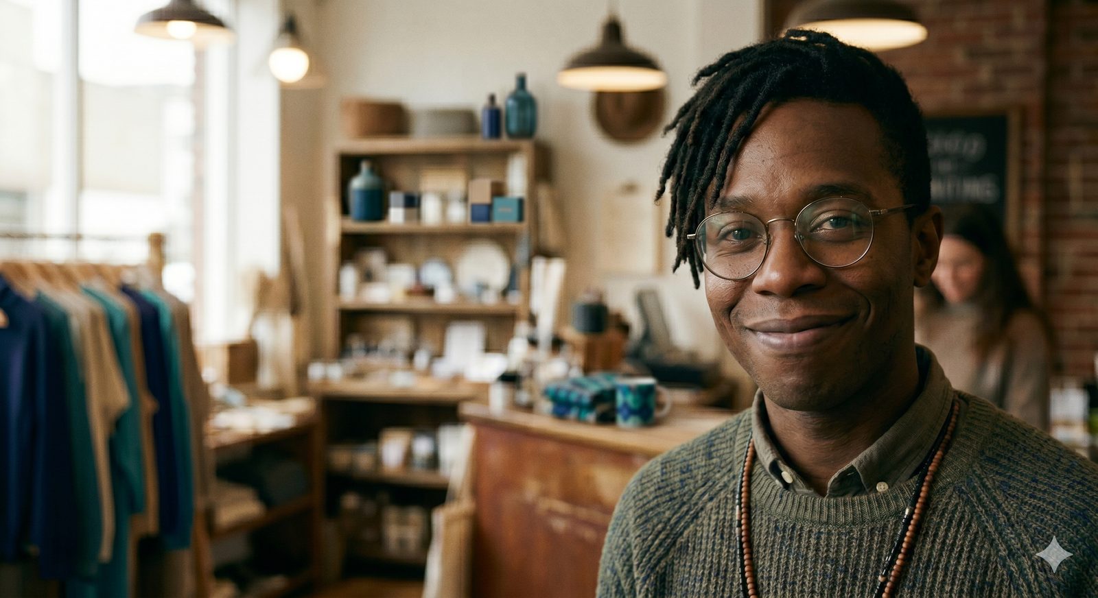 Black man, shop owner, retail store