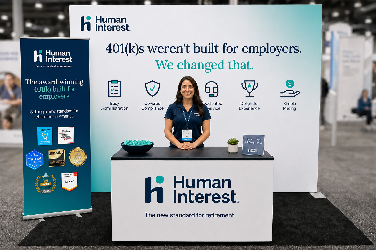 Human Interest tradeshow booth mockup